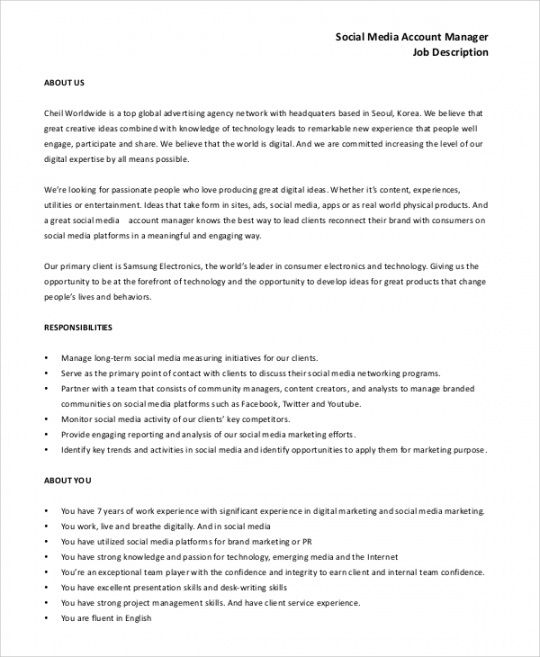free free 10 sample social media manager job description templates in pdf e-commerce job description template and sample
