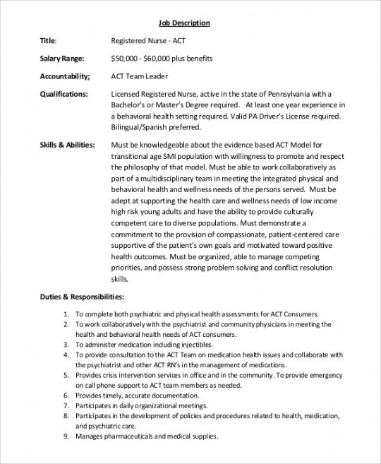 free free 8 sample registered nurse job description templates in pdf  ms word nursery assistant job description template and sample