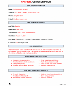 free free cashier job description template  sample  word  pdf  eforms job description format template and sample