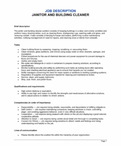 free janitor and building cleaner job description template  by businessin company job description template pdf