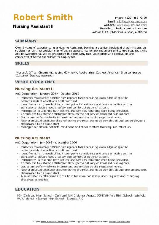 free nursing assistant resume samples  qwikresume nursery assistant job description template