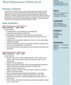 free plant maintenance technician resume samples  qwikresume service technician job description template doc