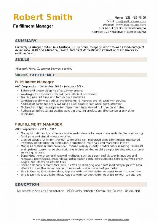 fulfillment manager resume samples  qwikresume e-commerce job description template