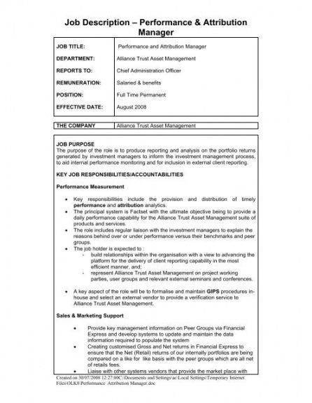 job description â performance &amp; attribution manager  alliance trust ada compliant job description template doc