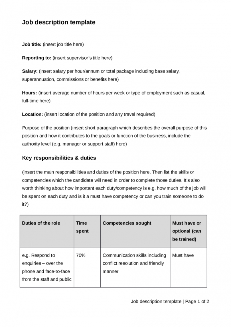 job description template example job description template