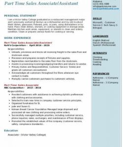 part time sales associate resume samples  qwikresume part time job description template pdf