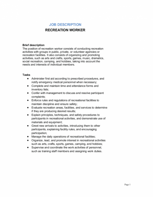 recreation worker job description samples &amp; templates download investment officer job description template and sample