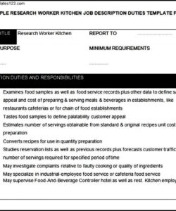 research worker kitchen job description template  sample templates employee job description template