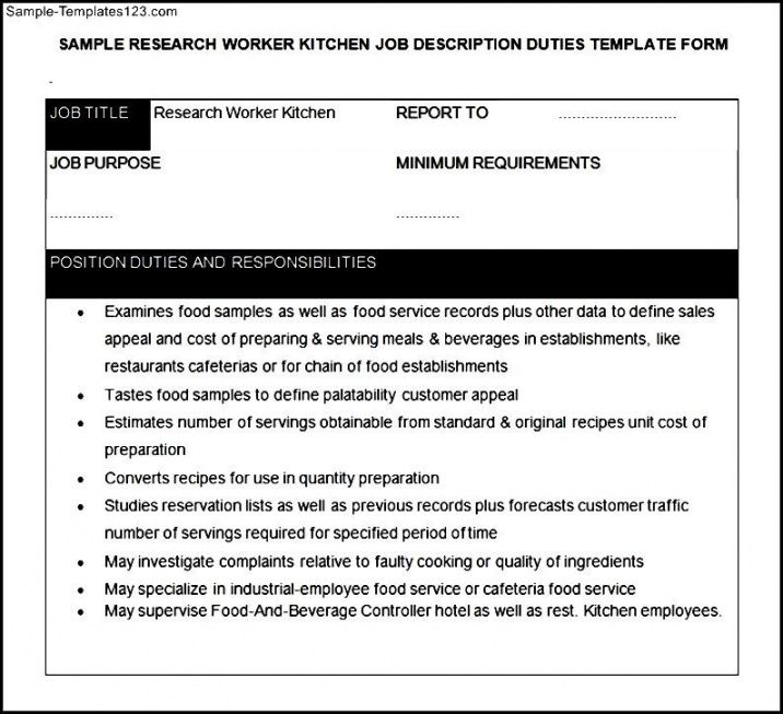 research worker kitchen job description template  sample templates employee job description template