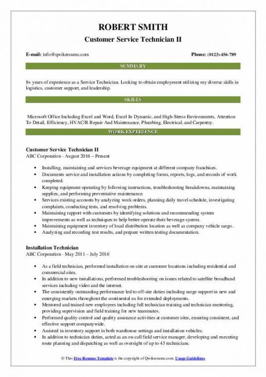 service technician resume samples  qwikresume service technician job description template and sample