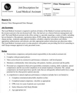 10 medical assistant job description templates  pdf doc  free safety manager job description template pdf