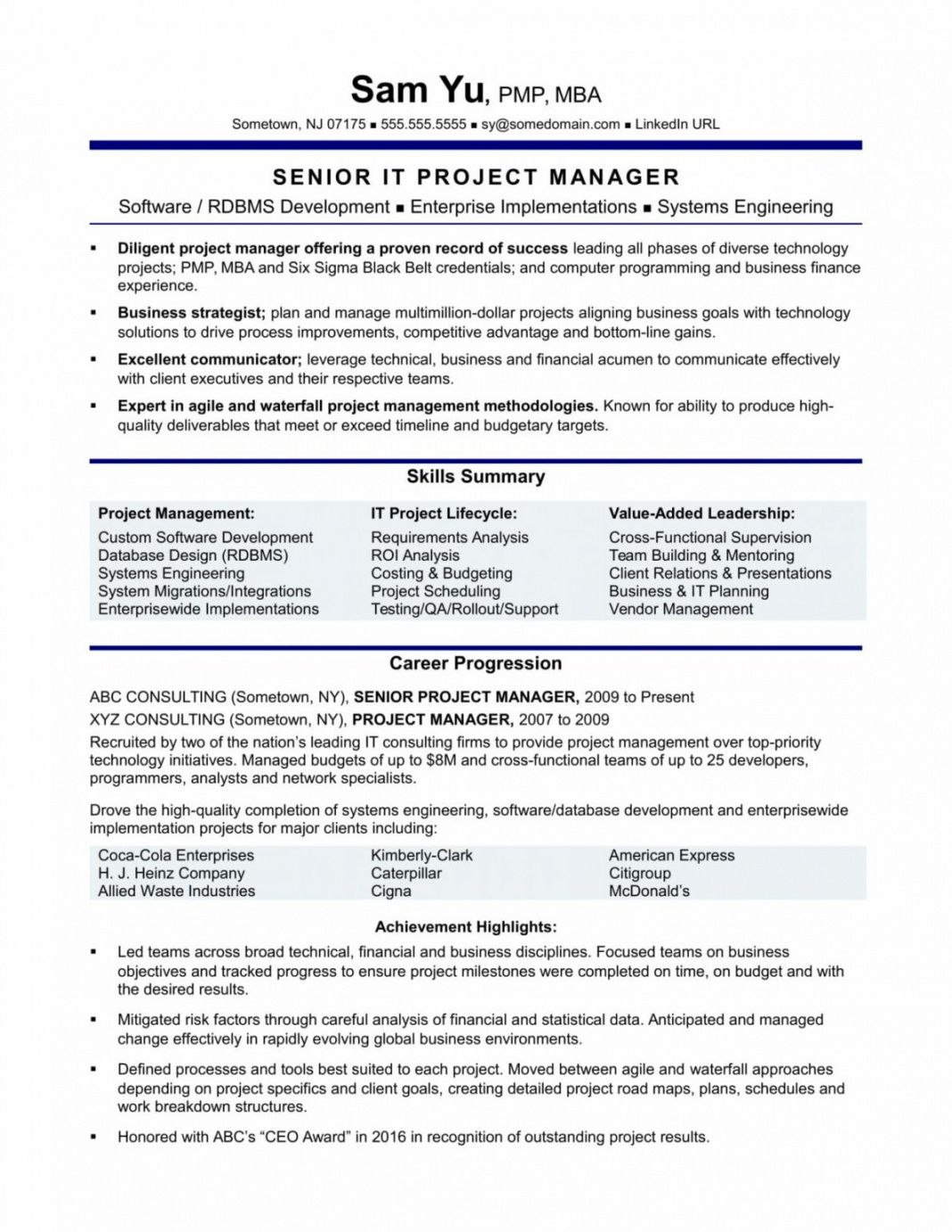 free experienced it project manager resume sample monster project programme manager job description template and sample