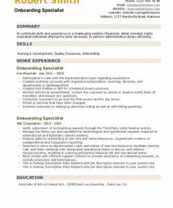 free onboarding specialist resume samples  qwikresume trainee job description template