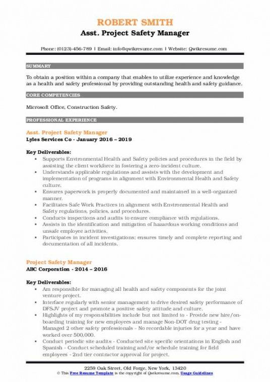 free project safety manager resume samples  qwikresume safety manager job description template