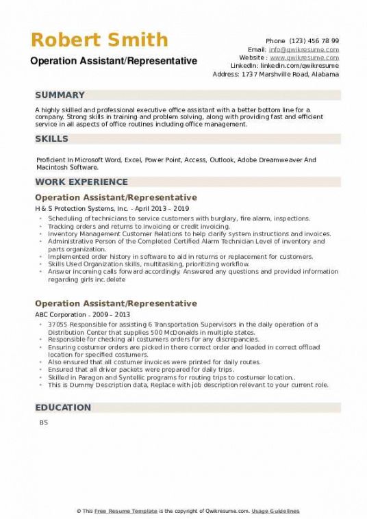 operation assistant resume samples  qwikresume trainee job description template and sample