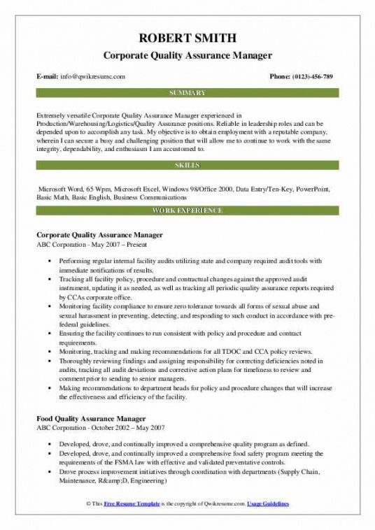 quality assurance manager resume samples  qwikresume quality control job description template and sample