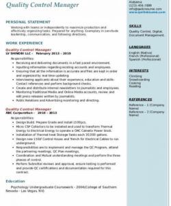 quality control manager resume samples  qwikresume quality control job description template