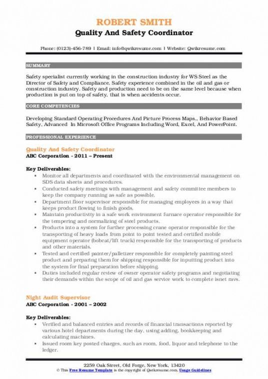 safety coordinator resume samples  qwikresume safety manager job description template and sample