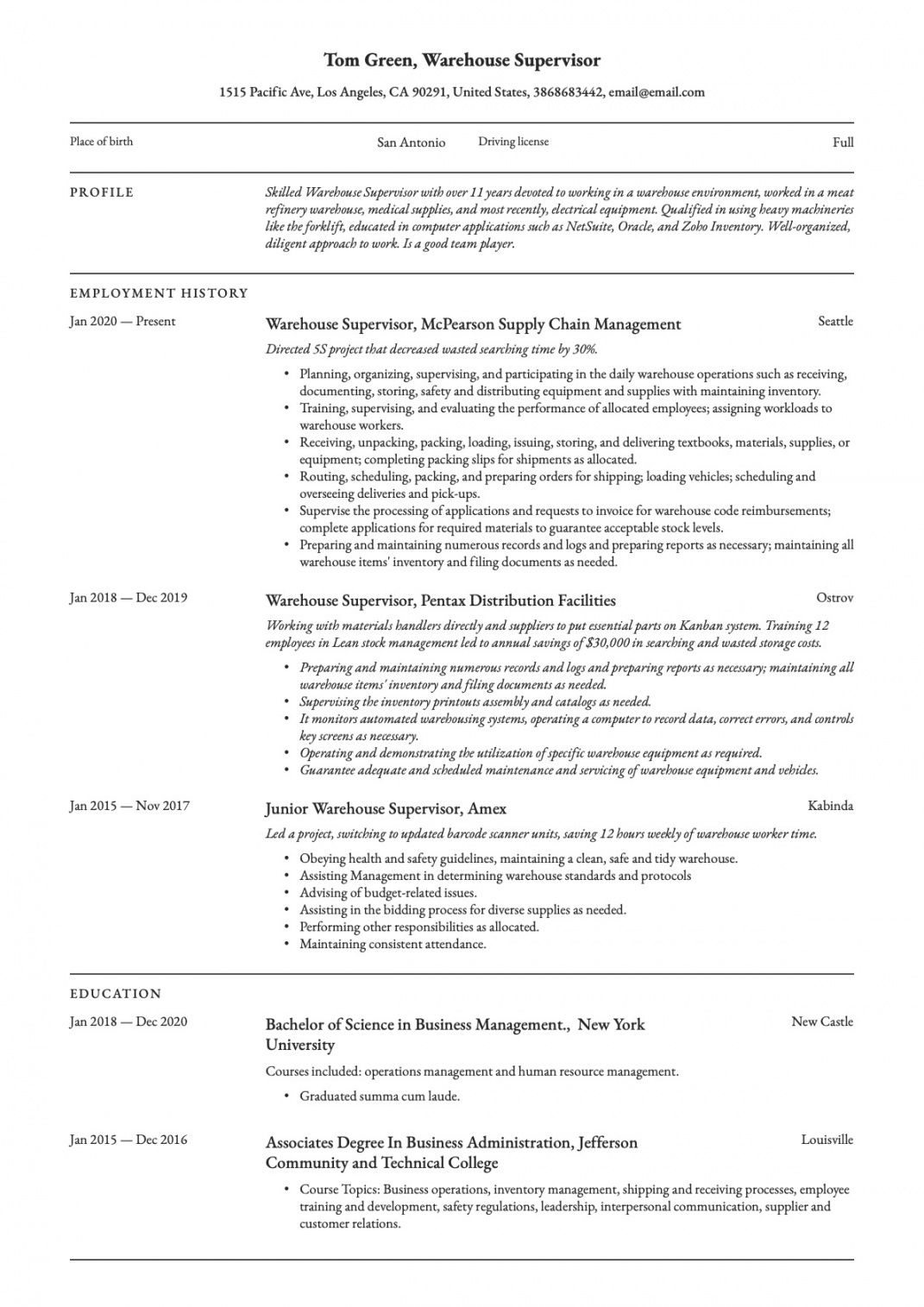 warehouse supervisor resume &amp; writing guide  20 templates warehouse worker job description template pdf