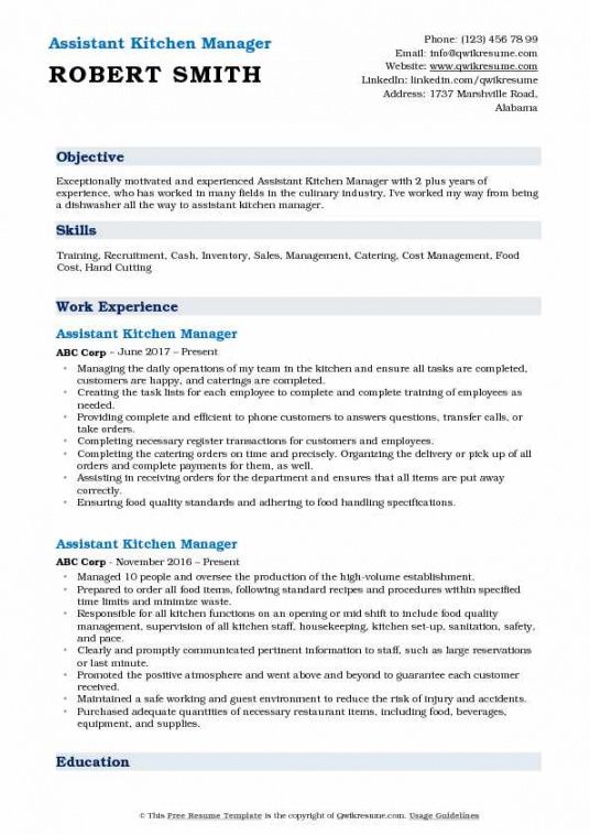 assistant kitchen manager resume samples  qwikresume kitchen manager job description template doc