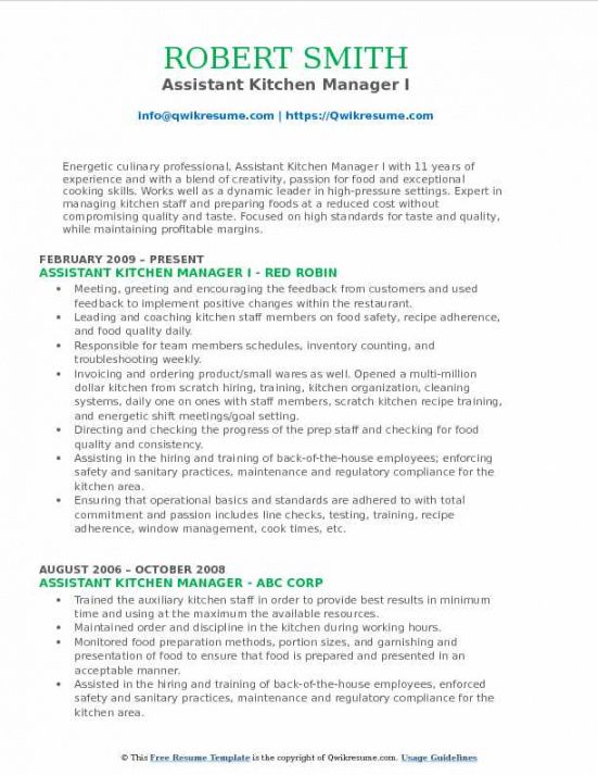 assistant kitchen manager resume samples  qwikresume kitchen manager job description template doc