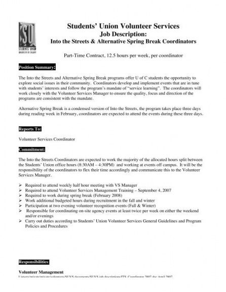 event volunteer job description  free documents church volunteer job description template pdf