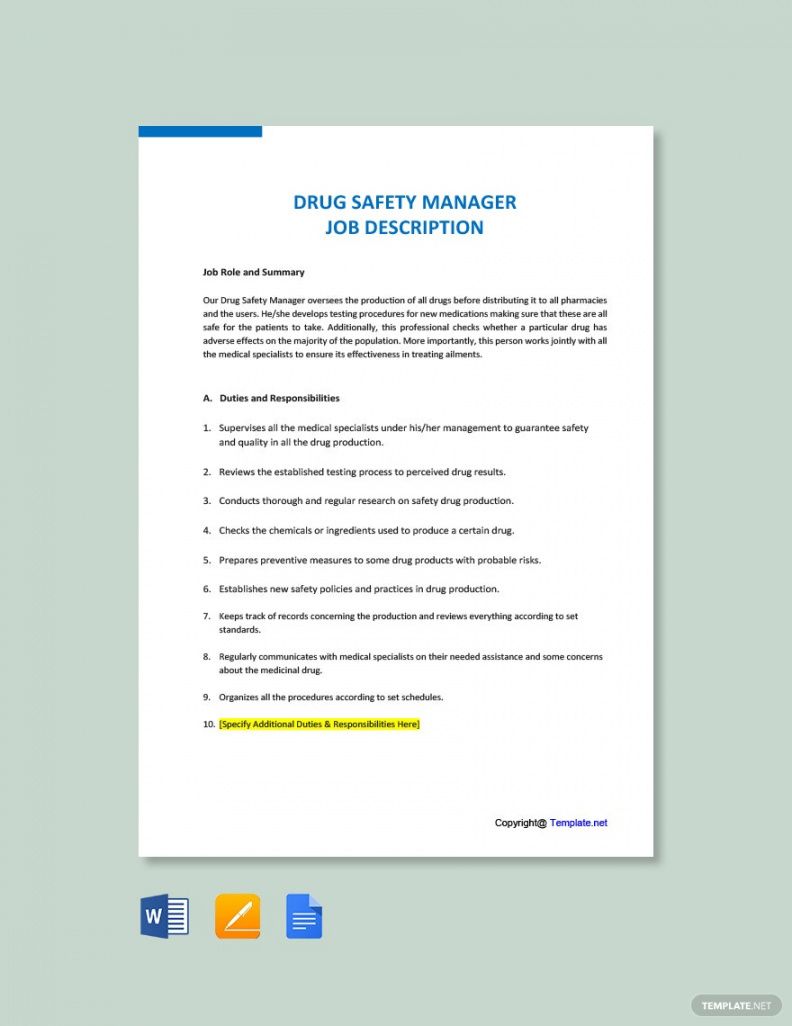 free drug templates  design free download  template safety director job description template