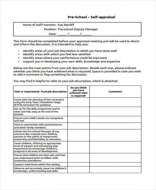 free free 23 staff appraisal forms in pdf  ms word  excel nursery manager job description template doc