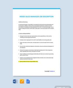 free inside sales manager job description template  google docs word nursery manager job description template