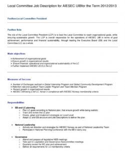 free job description local committee president aiesec uib 201213 by aiesec committee job description template