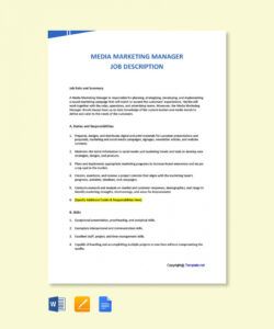 free media marketing manager job description template  google docs word marketing manager job description template and sample