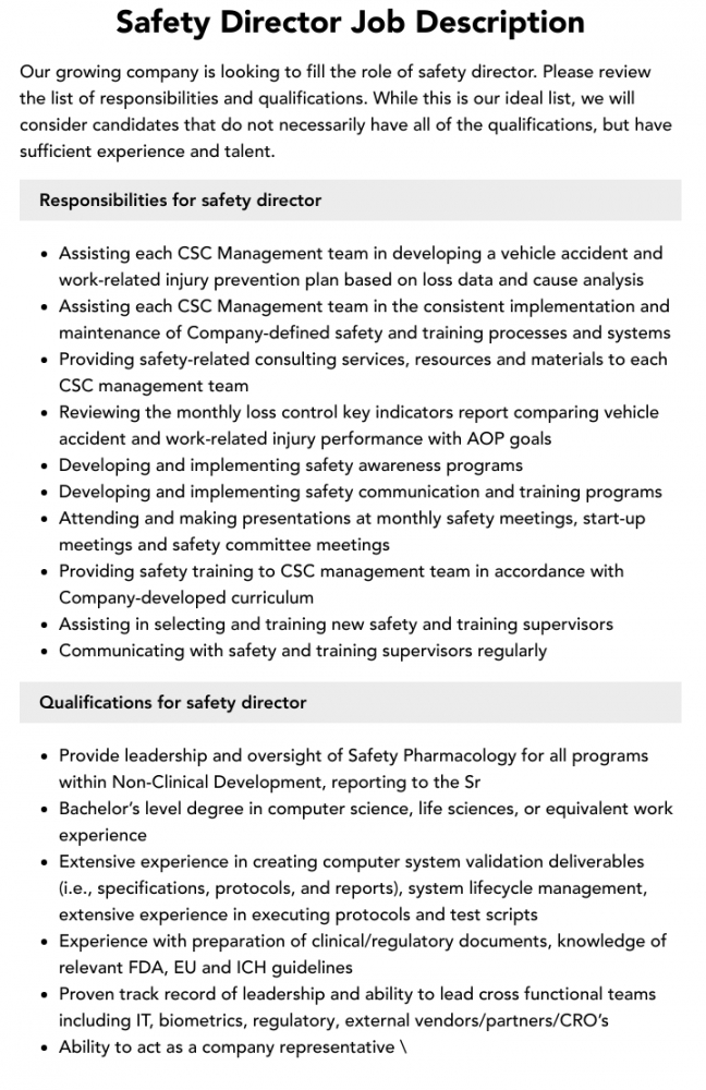 free safety director job description  velvet jobs safety director job description template pdf