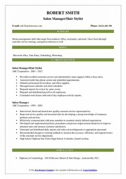 free salon manager resume samples  qwikresume salon manager job description contract template doc