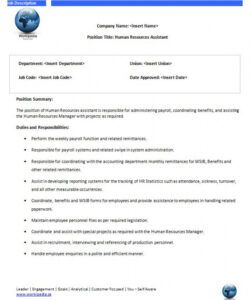 hr assistant human resources assistant job description template