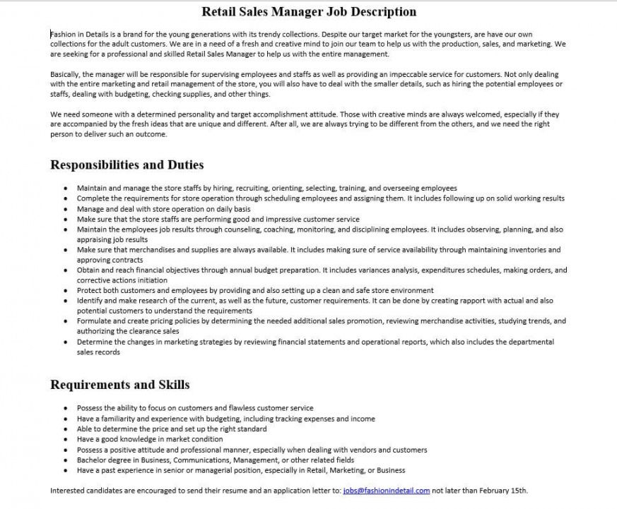 Shop Manager Job Description Template