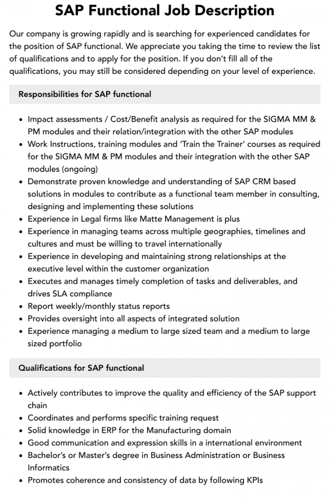 sap functional job description  velvet jobs functional job description template doc