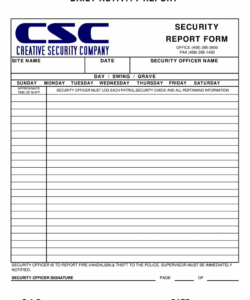 daily activity reports form  printable blank pdf online security guard patrol checklist template examples