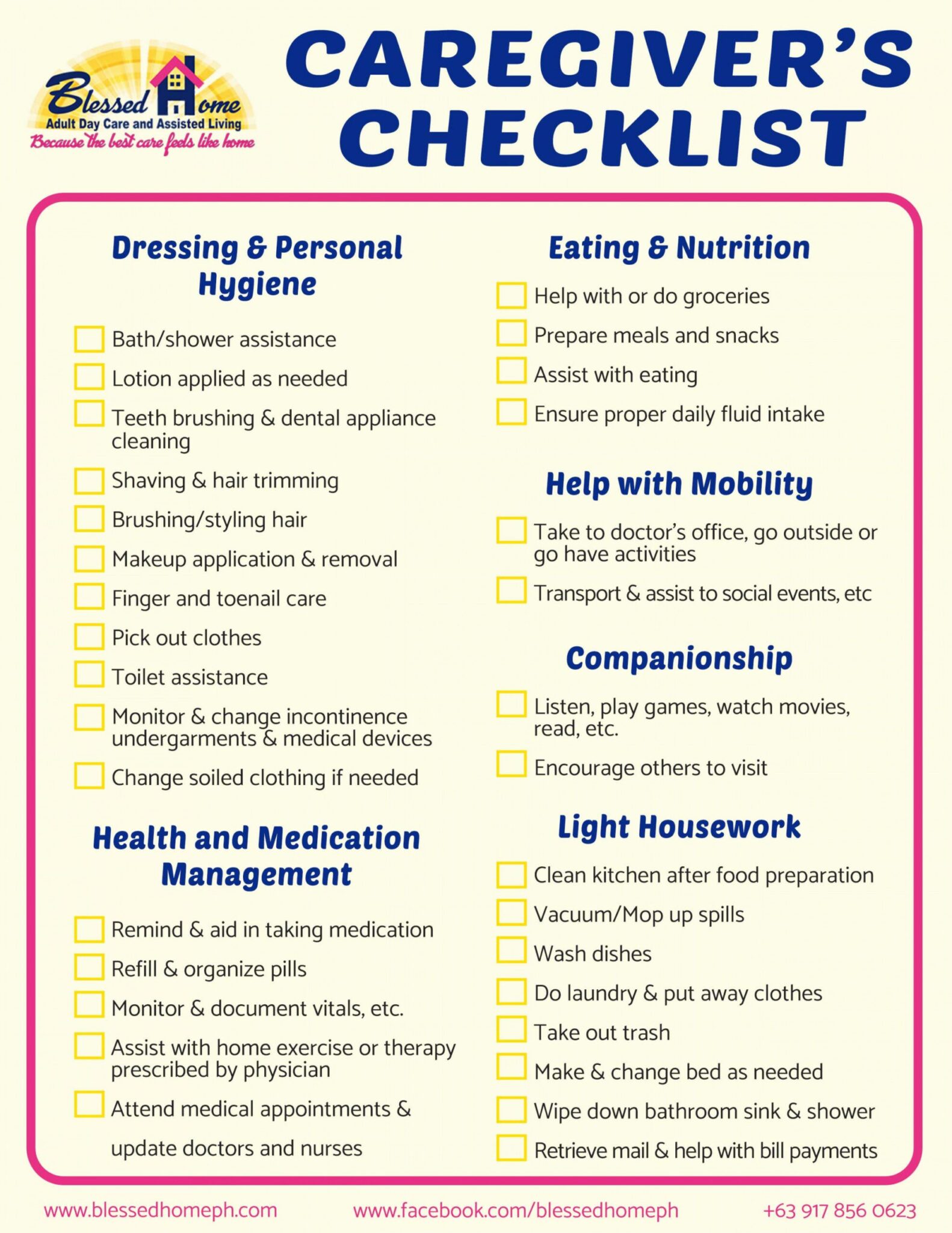 Editable Free Printable Caregiver Checklist Printable Templates Nursing ...