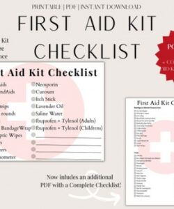 editable printable first aid kit checklist postcard size complete  etsy first aid box checklist template