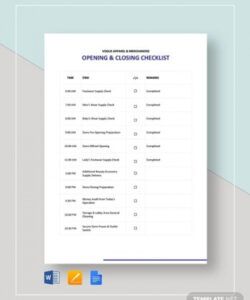 free opening and closing checklist template  pdf template bar opening and closing checklist template doc