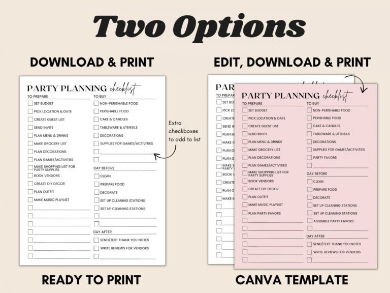 Free Party Checklist Printable Birthday Party Checklist Template Party ...