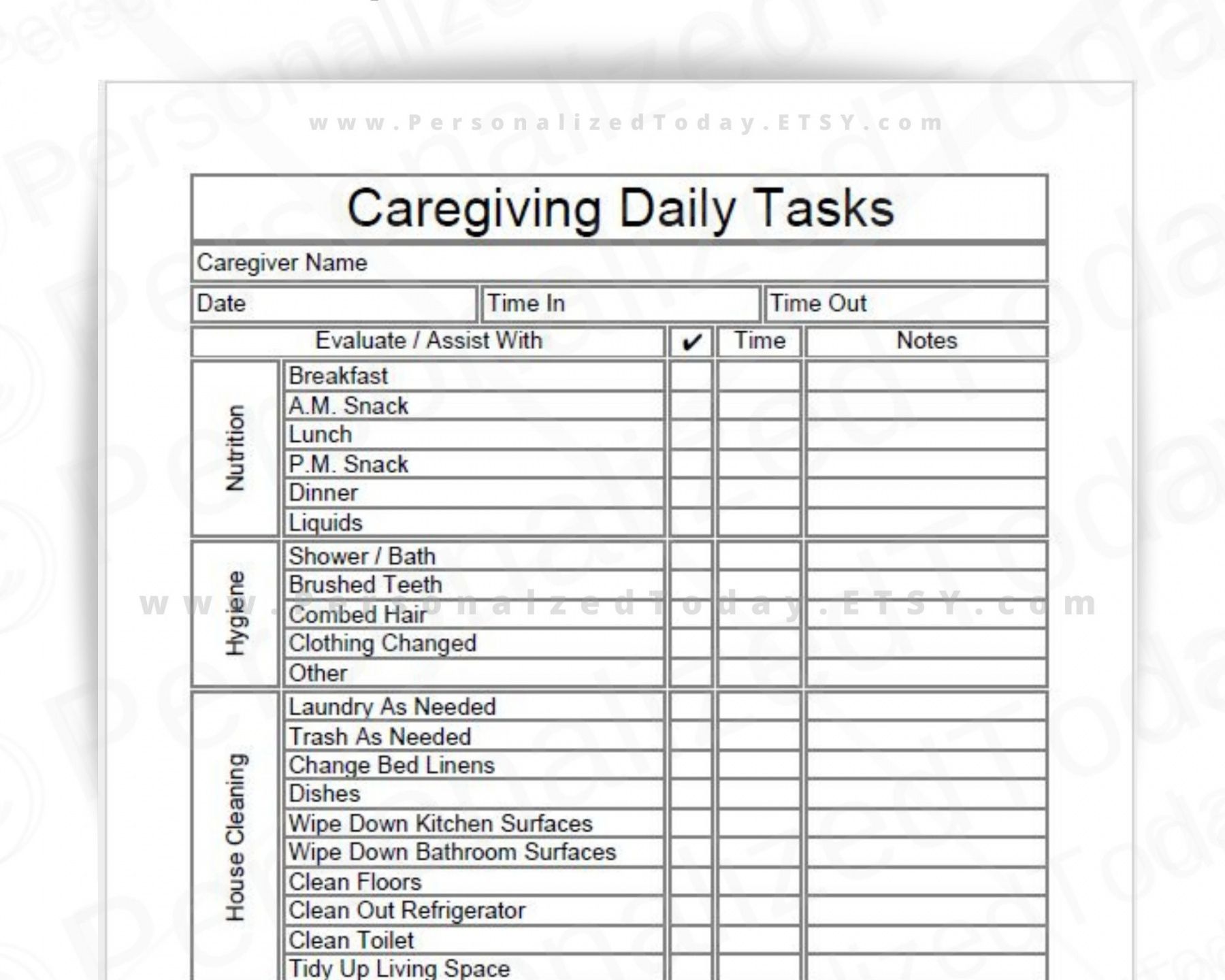 free printable caregiver log  printable templates senior caregiver daily checklist template pdf