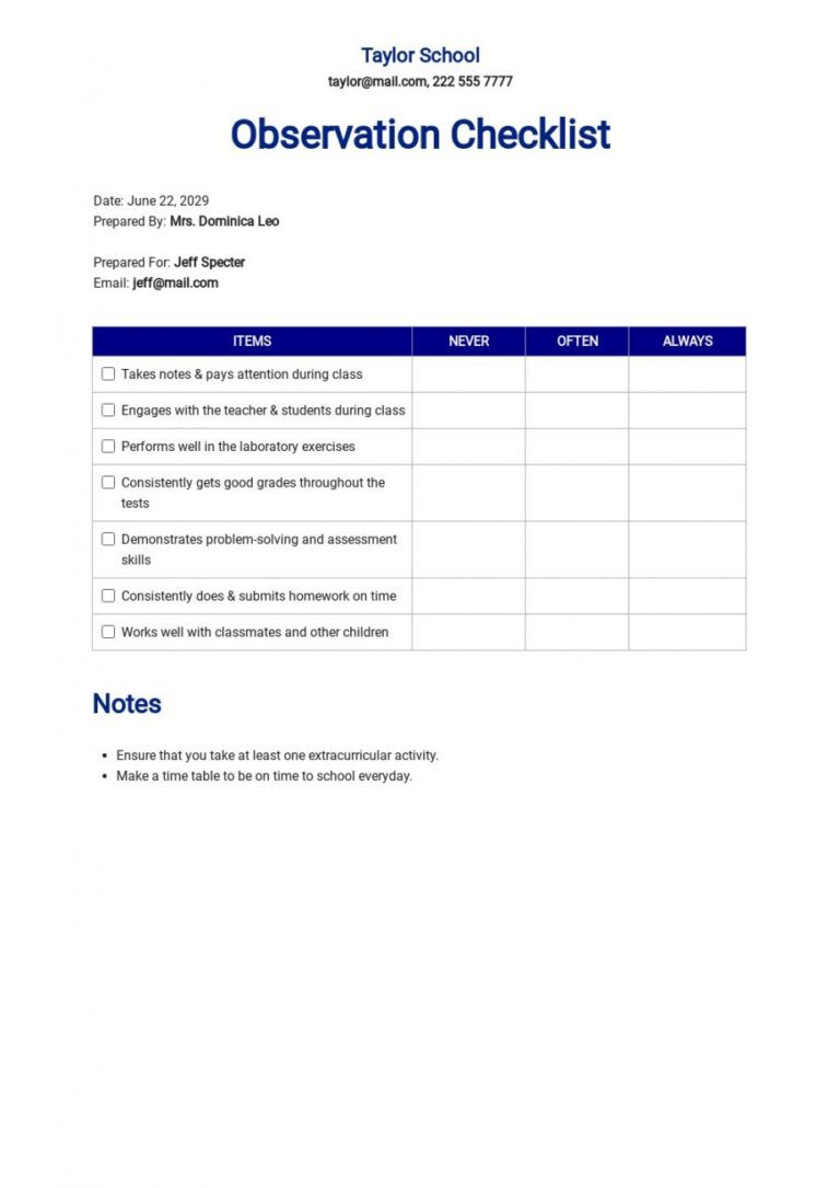 Behavior Based Safety Observation Checklist Template - Dremelmicro