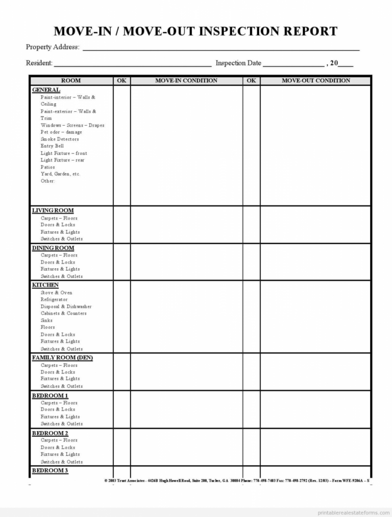 Free Sample Printable Move In Move Out Inspection Report Form In Property Management Inspection ...