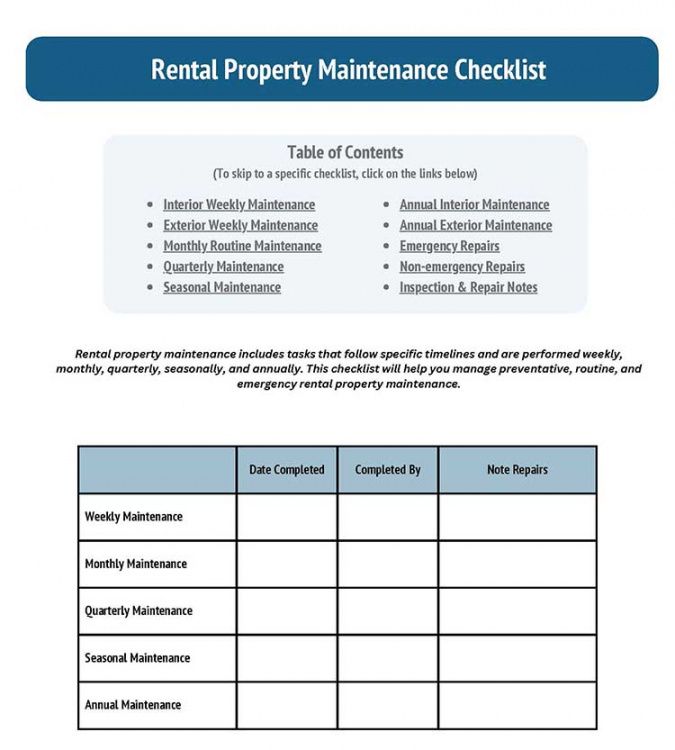 free the essential rental property maintenance checklist for landlords apartment preventive maintenance checklist template excel