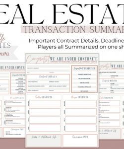 free transaction summary template real estate under contract  etsy uk real estate transaction checklist templates doc