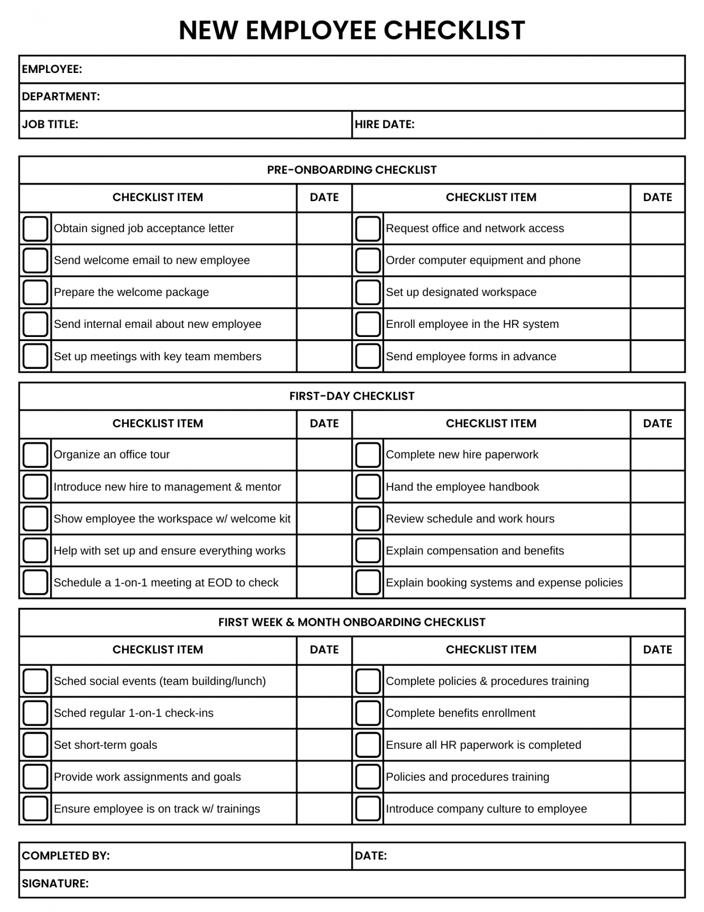 new hire onboarding checklist free template  vrogueco onboarding checklist for new hires template