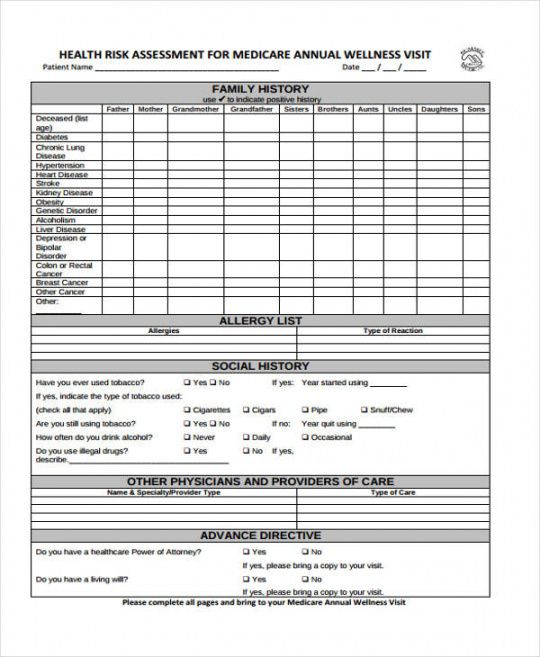 printable annual wellness visit template regional visit form checklist template doc