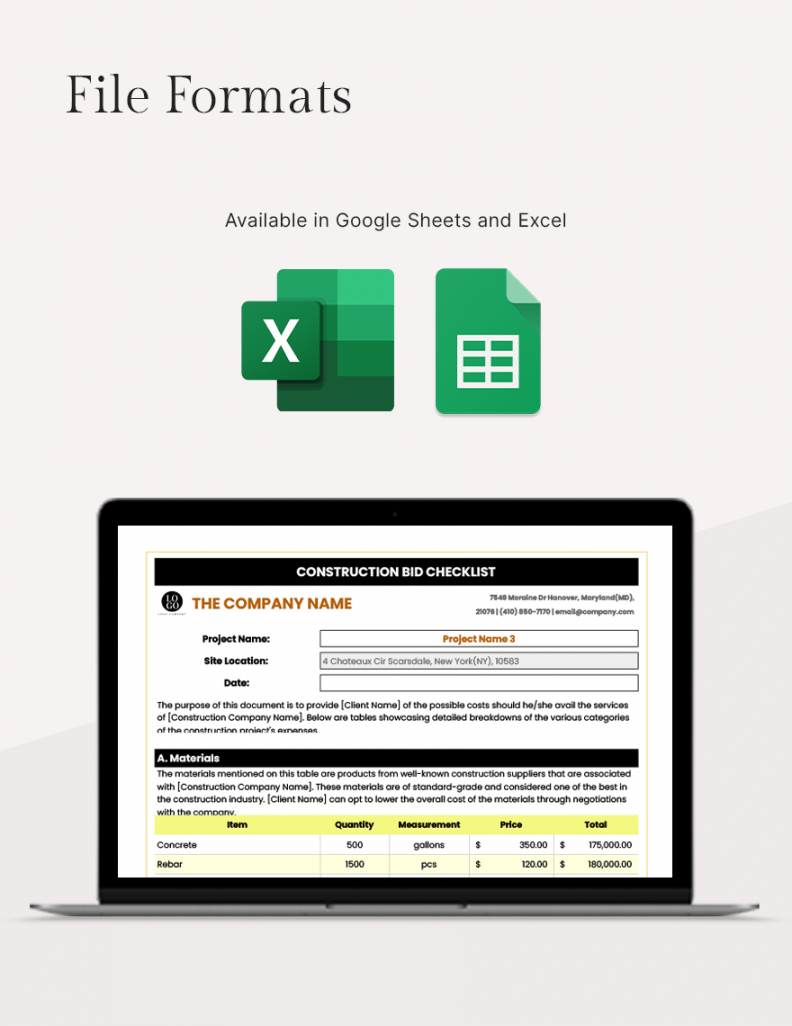 printable construction bid checklist template  google docs google sheets excel word apple numbers bid no bid checklist template samples