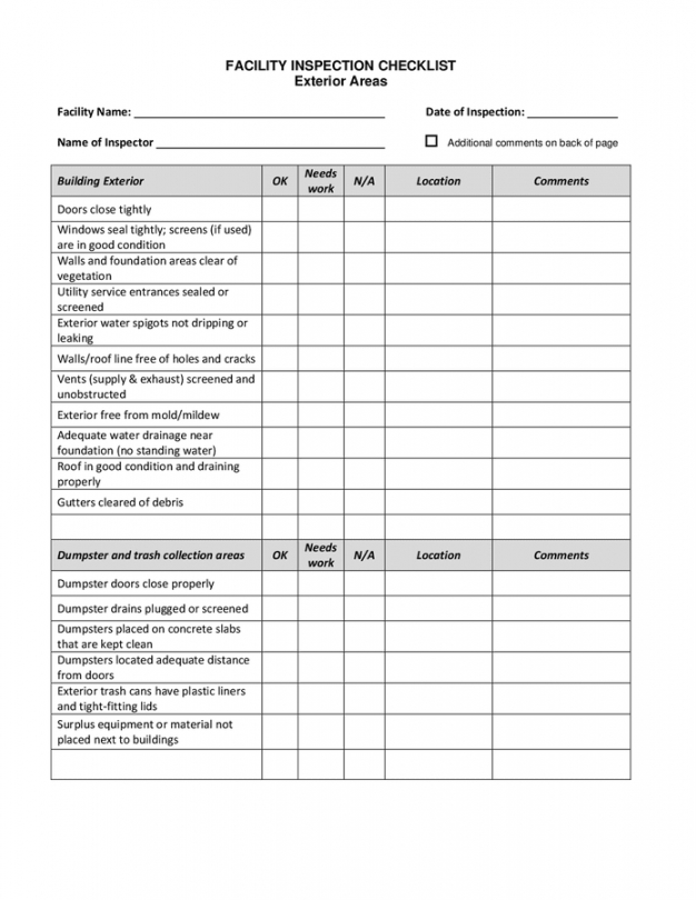 printable facility inspection checklist in word and pdf formats building maintenance inspection checklist template pdf